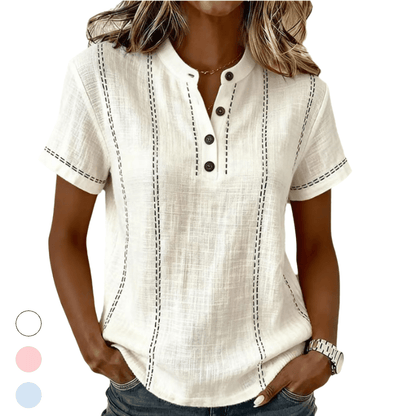 Casual Button V-Neck Blouse