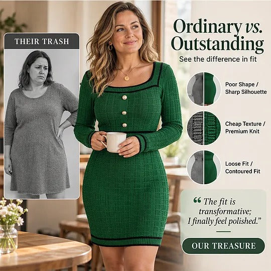 Women's Ribbed Knit Dress with Square Neckline
