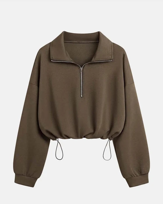 Quarter-Zip Drawstring Hem Sweatshirt