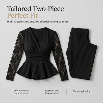 Women's Lace Detail Two-Piece Pants Set