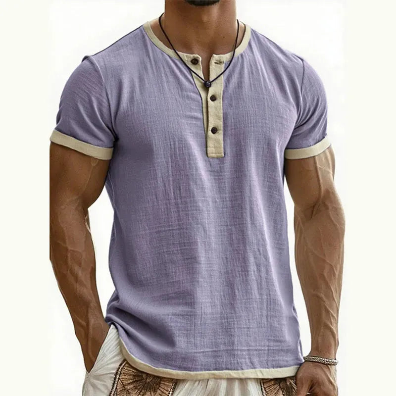 Men's Contrast-Trim Henley Shirt
