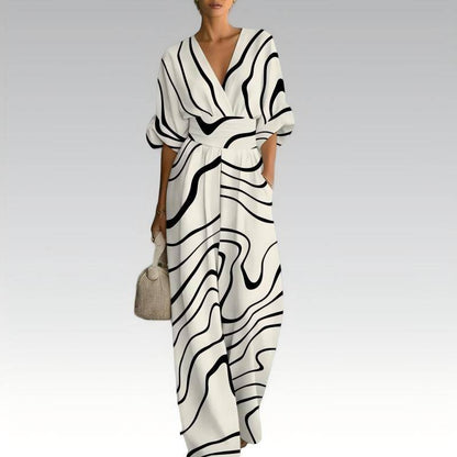 Women's Elegant V-Neck Printed Jumpsuit