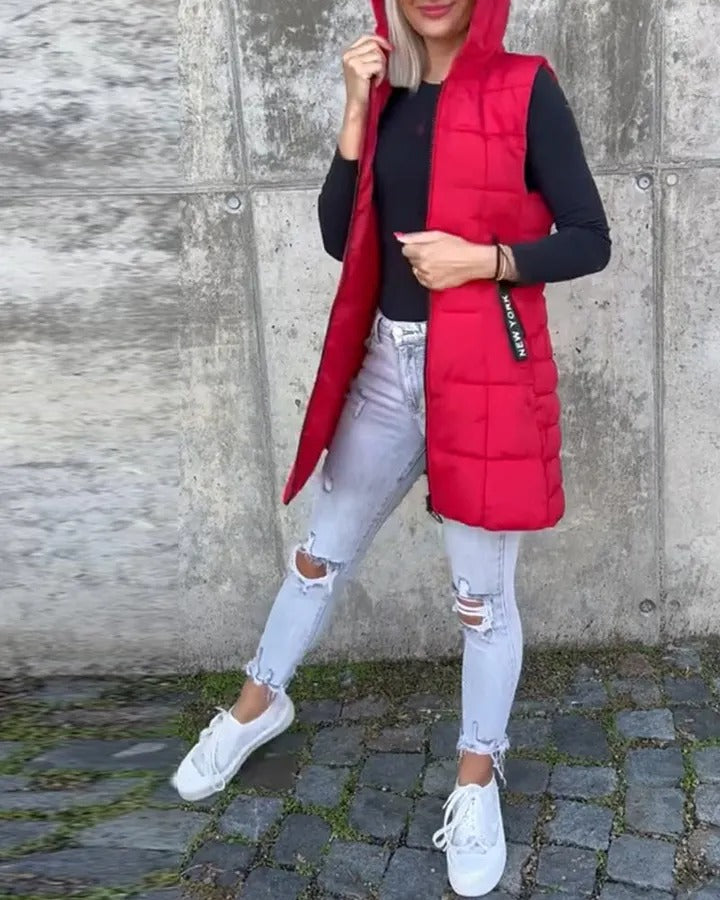 Women's Hooded Quilted Zip-Front Vest