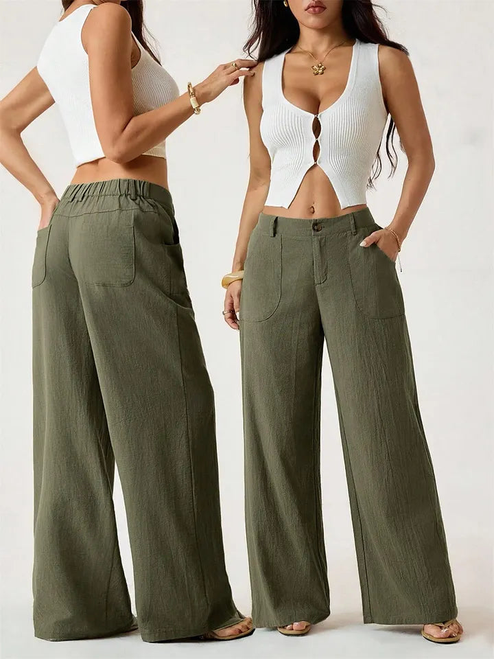 Women’s Wide-Leg Linen-Look Palazzo Pants