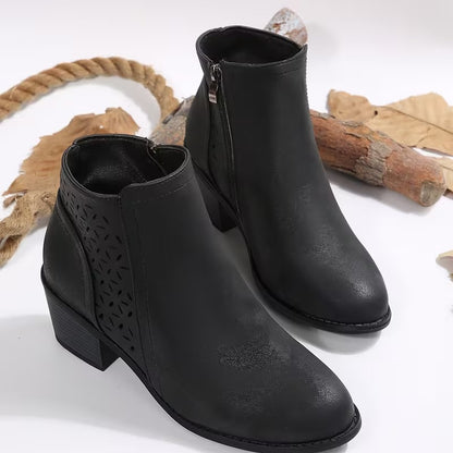 Women's Perforated Ankle Boots with Chunky Heel