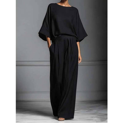 Women's Relaxed Batwing Top & Wide-Leg Pants Set
