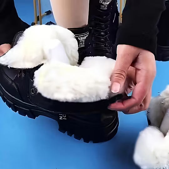 Women's Lace-Up Ankle Boots with Fuzzy Lining