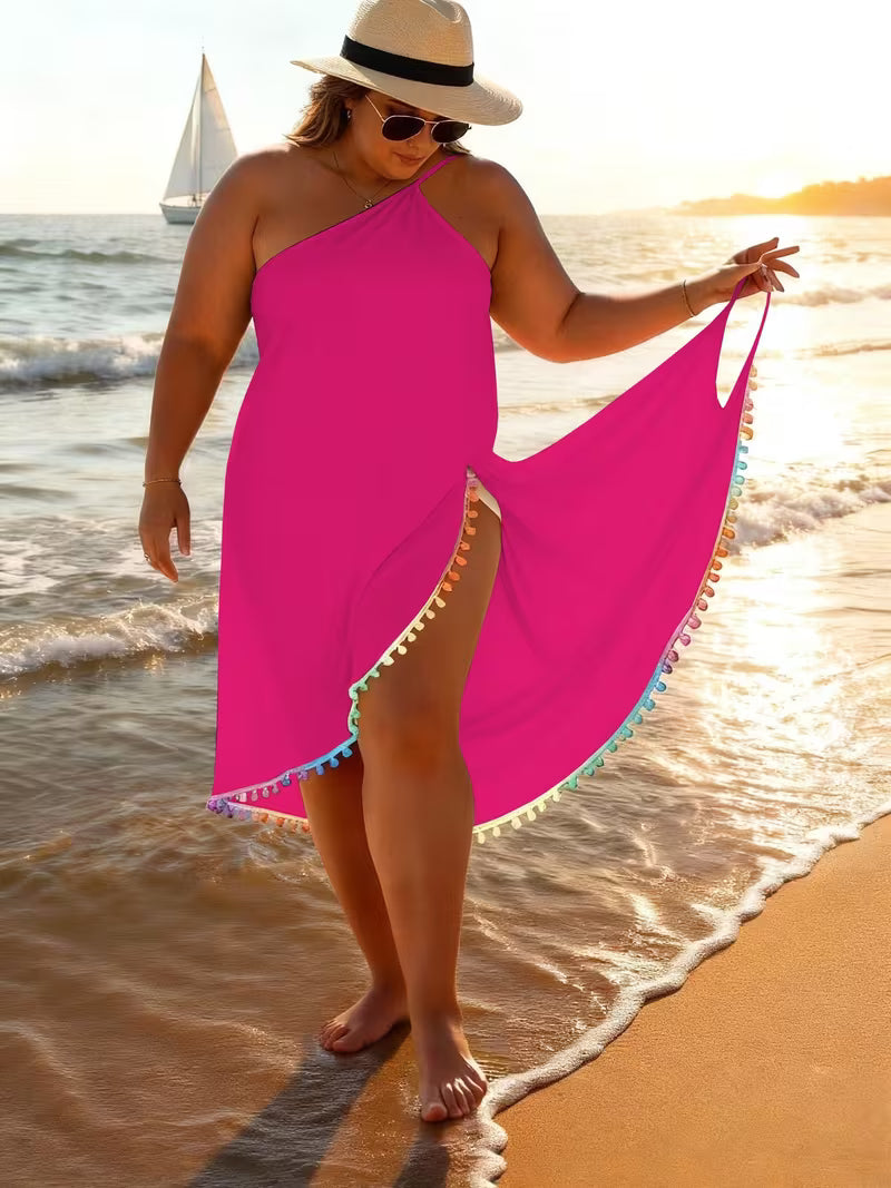 Women's One-Shoulder Tassel Beach Cover-Up