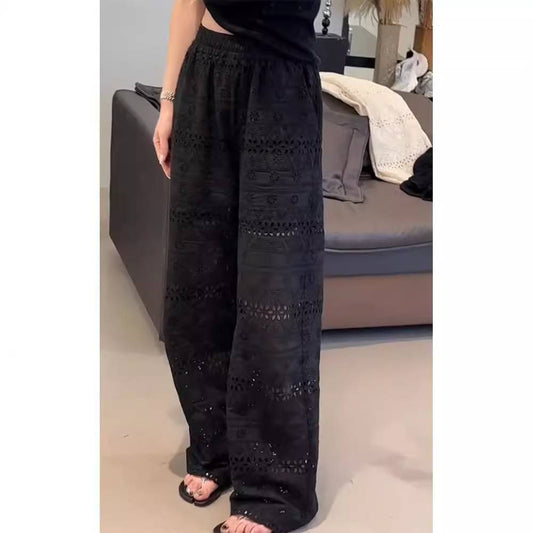 Women's Eyelet Lace Wide-Leg Pants