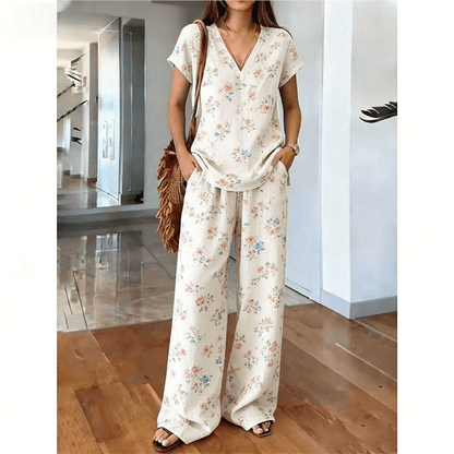 Women's Printed V-Neck Two-Piece Lounge Set
