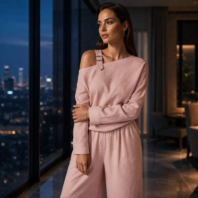 Women's Asymmetrical Neck Two-Piece Set