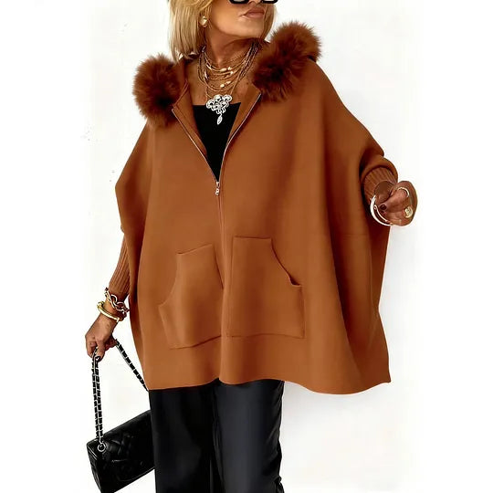 Women's Knit Zip-Up Jacket With Faux Fur Trim
