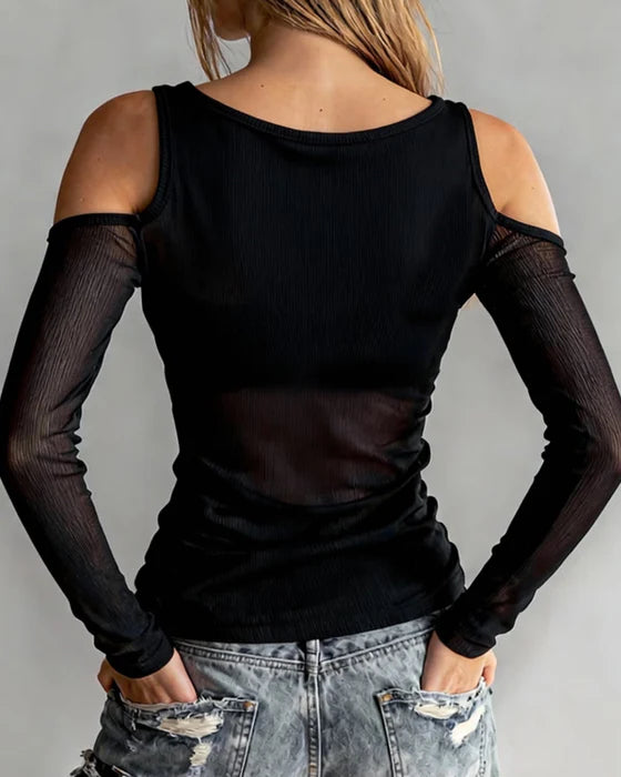 Women's Crisscross Cold Shoulder Ribbed Top