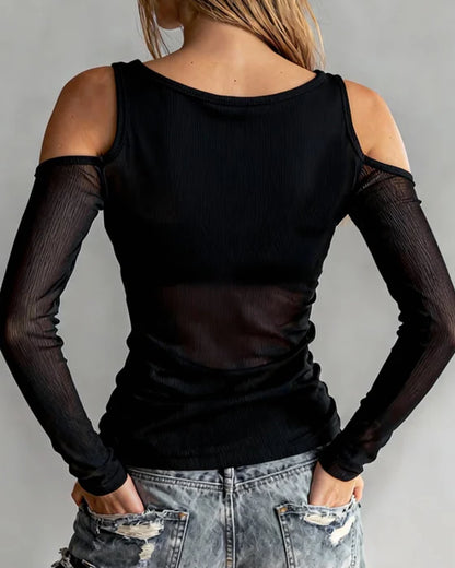 Women's Crisscross Cold Shoulder Ribbed Top