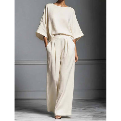 Women's Relaxed Batwing Top & Wide-Leg Pants Set