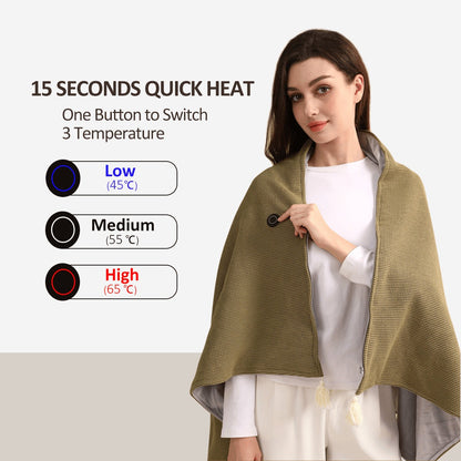 Electric Heated Wrap Shawl With Zipper