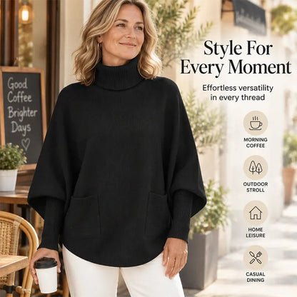 Women's High-Neck Poncho Sweater