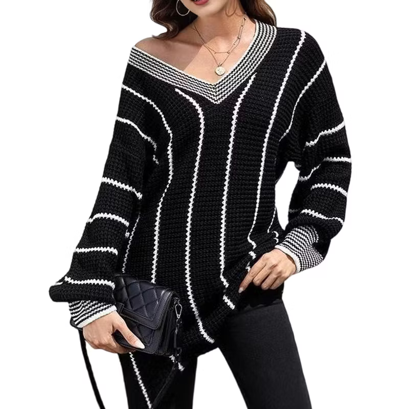 Women's Striped V-Neck Sweater