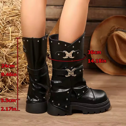 Women's Studded Platform Buckle Boots