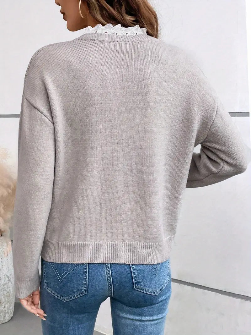 Women's Lace Collar V-Neck Sweater
