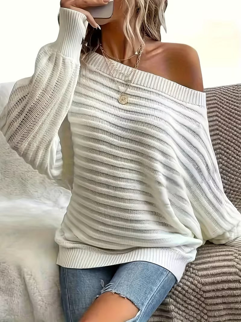 Women’s Ribbed Off-Shoulder Pullover Sweater