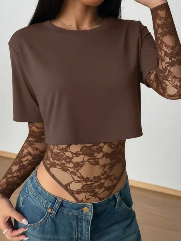 Women’s Lace Panel Crop Bodysuit