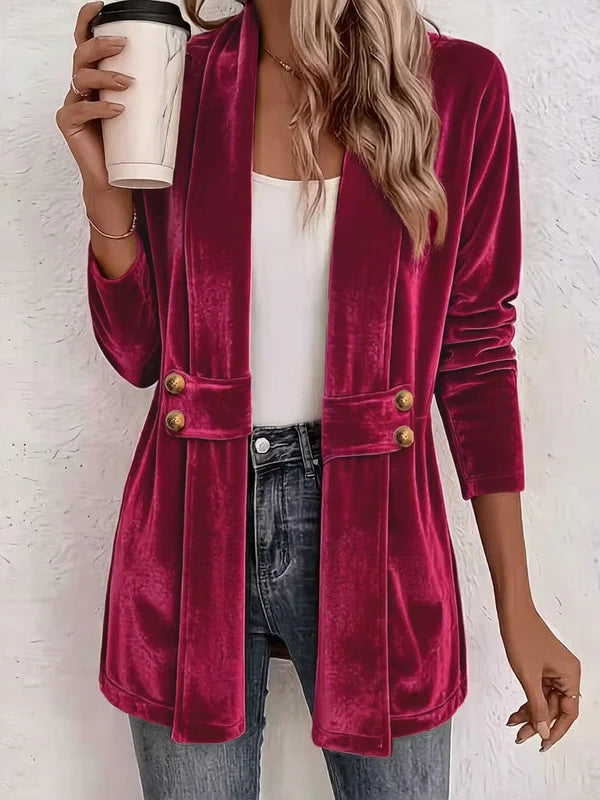 Women’s Double-Breasted Velvet-Look Cardigan