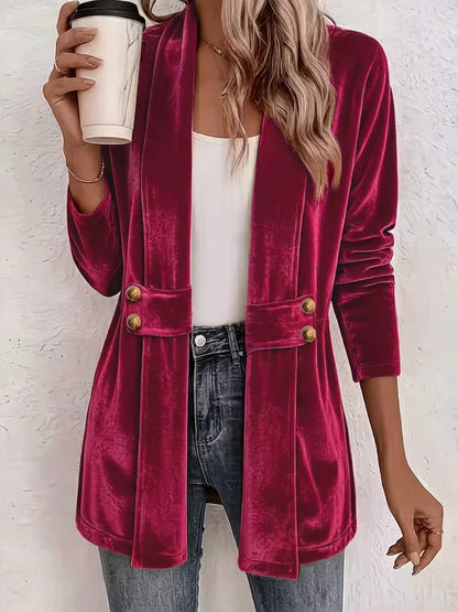 Women’s Double-Breasted Velvet-Look Cardigan