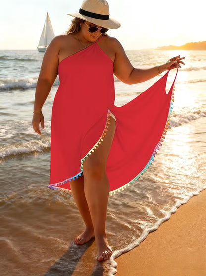 Women's One-Shoulder Tassel Beach Cover-Up