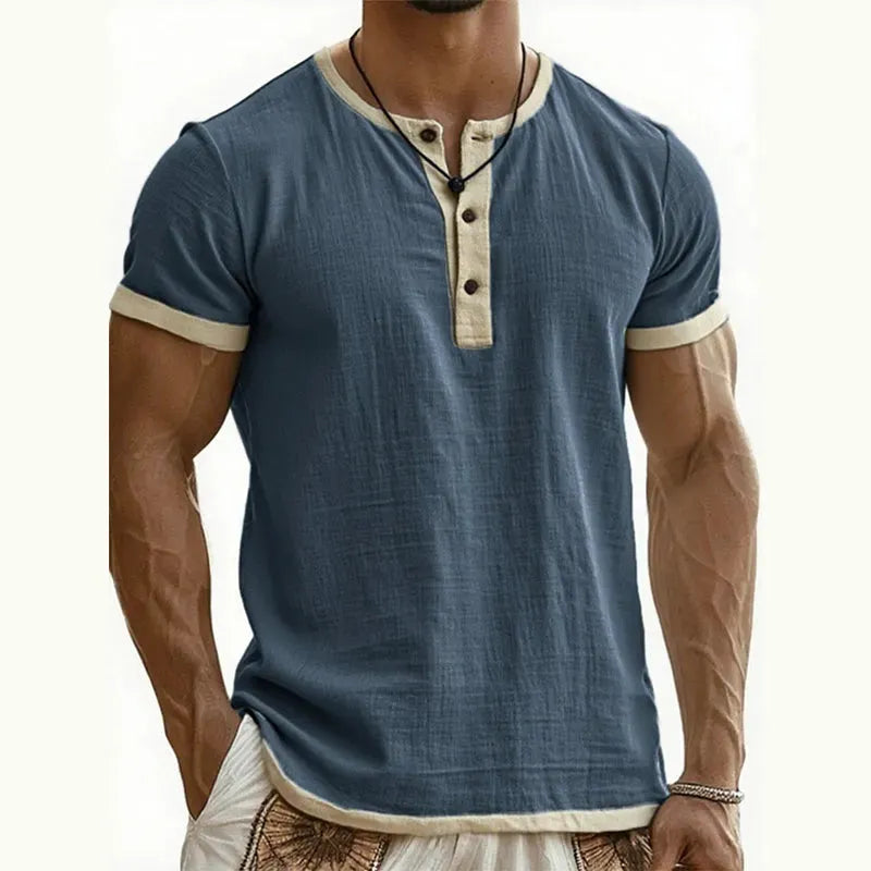 Men's Contrast-Trim Henley Shirt