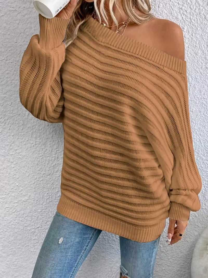 Women’s Ribbed Off-Shoulder Pullover Sweater