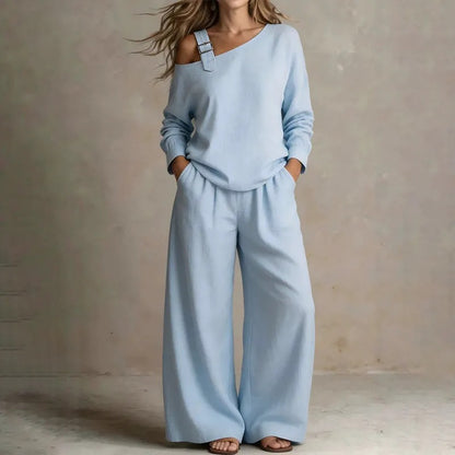 Women's Asymmetrical Neck Two-Piece Set