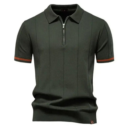 Men's Textured Zip Collar Polo Sweater