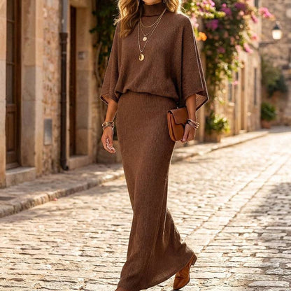 Women's Ribbed Two-Piece Top and Skirt Set