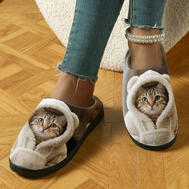 Women's Cat Print Slip-On Slippers