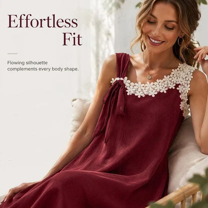 Women’s Floral Lace Trim Bow-Shoulder Dress
