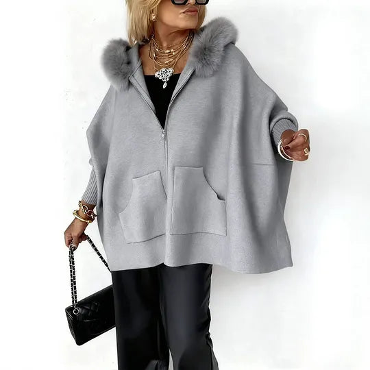Women's Knit Zip-Up Jacket With Faux Fur Trim