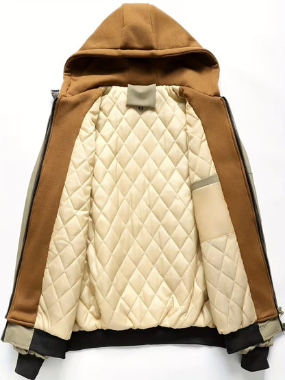 Men's Hooded Plaid Trim Jacket