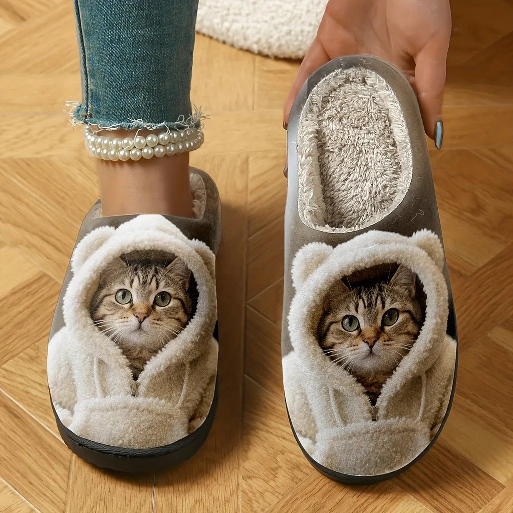 Women's Cat Print Slip-On Slippers