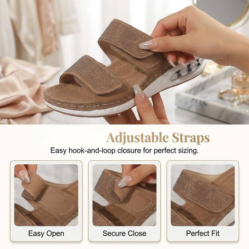 Women's Rhinestone Double Strap Wedge Sandals