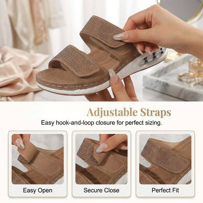 Women's Rhinestone Double Strap Wedge Sandals