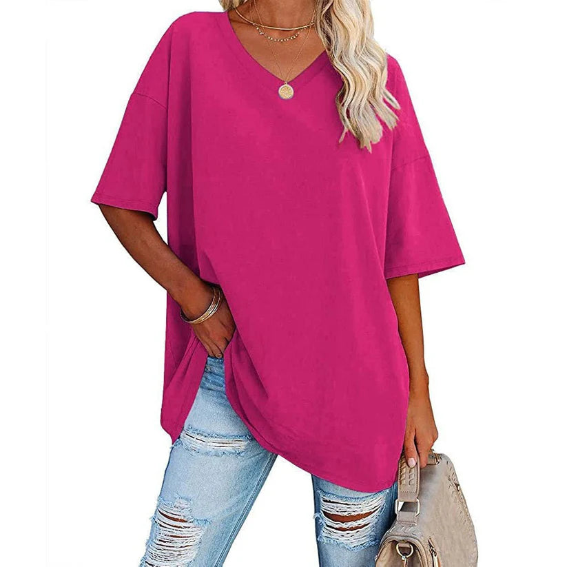Women's Oversized V-Neck Short Sleeve T-Shirt