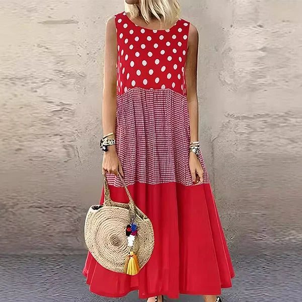 Women’s Polka Dot and Check Patchwork Dress