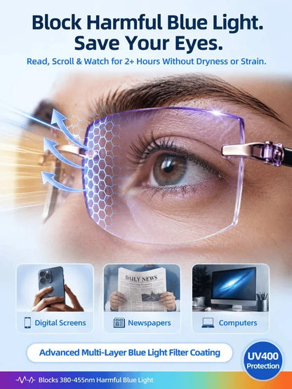 Rimless Reading Glasses with Rectangular Frames