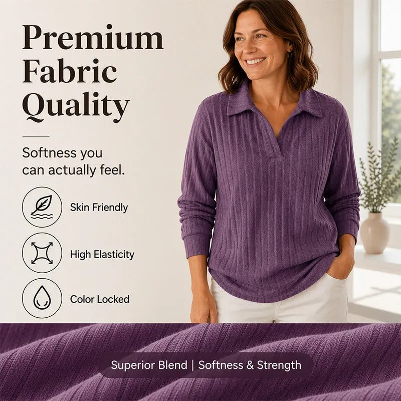 Women's Ribbed Collared V-Neck Sweater