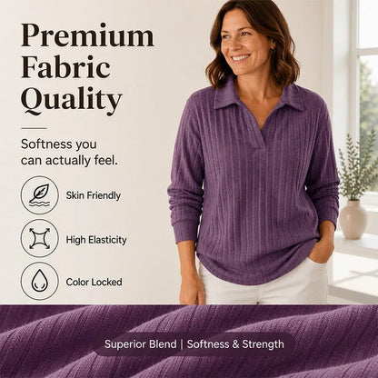 Women's Ribbed Collared V-Neck Sweater
