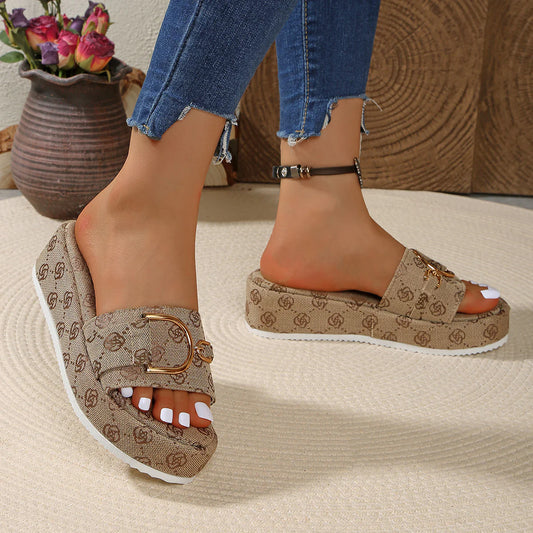 Women's Printed Platform Slide Sandals