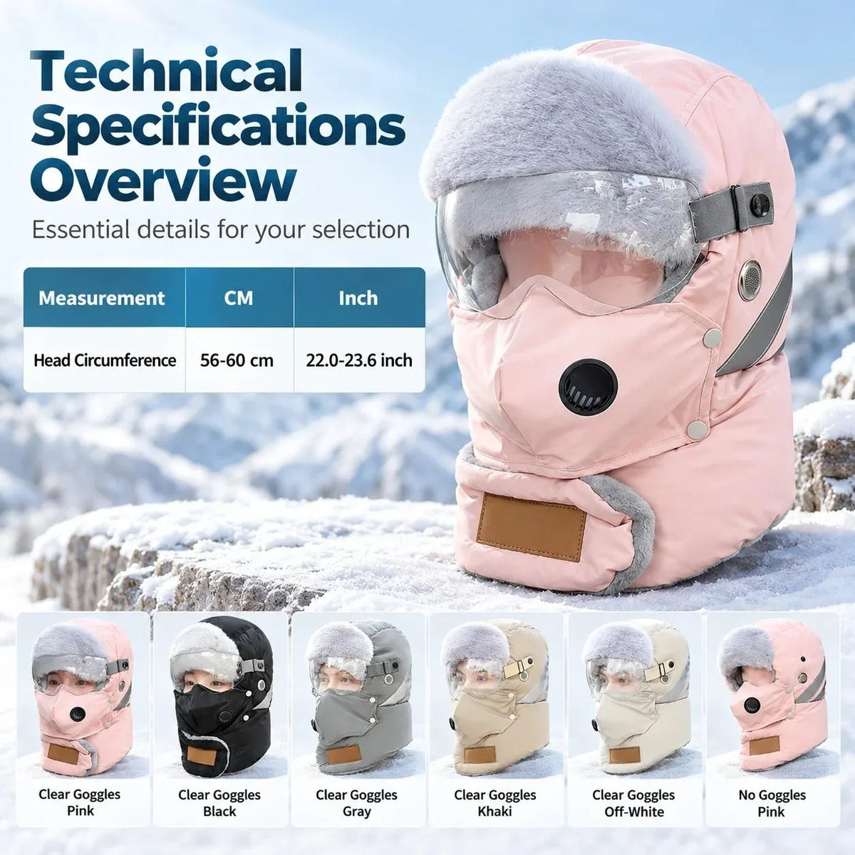 Women's Winter Hat with Face Covering and Goggles