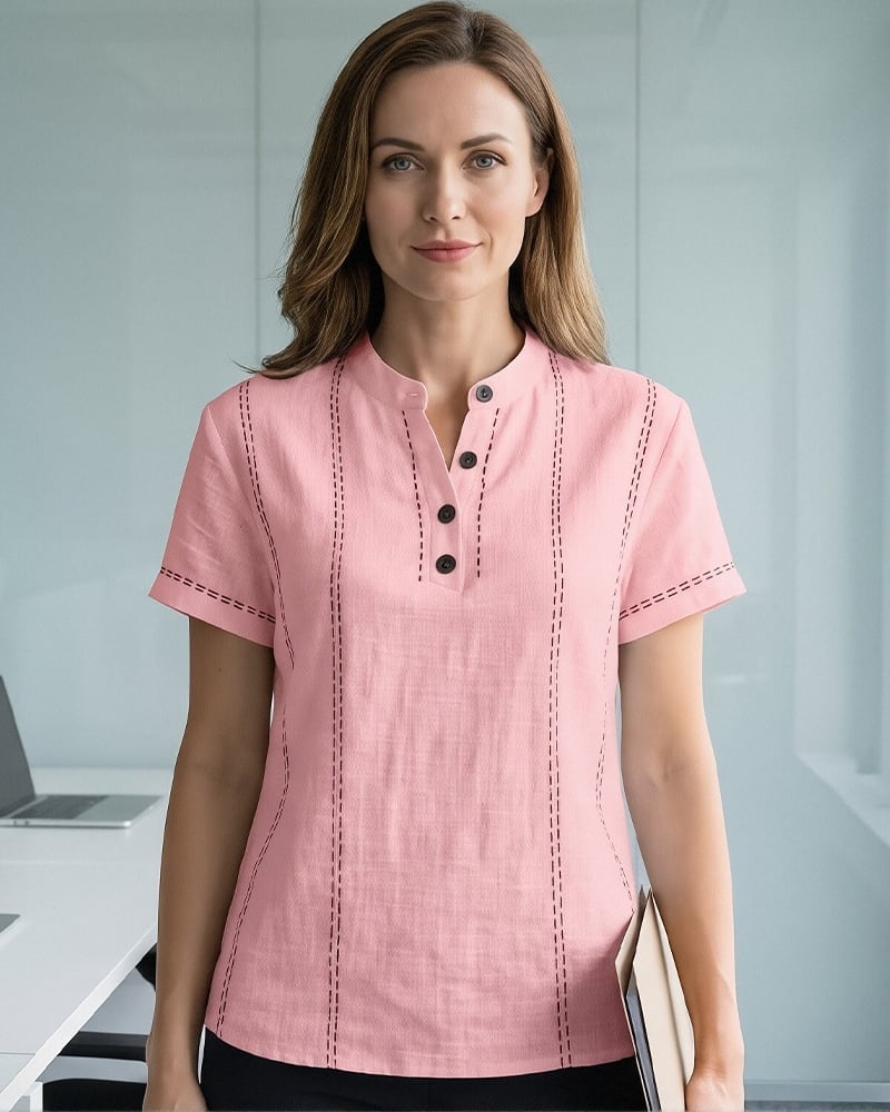Casual Button V-Neck Blouse