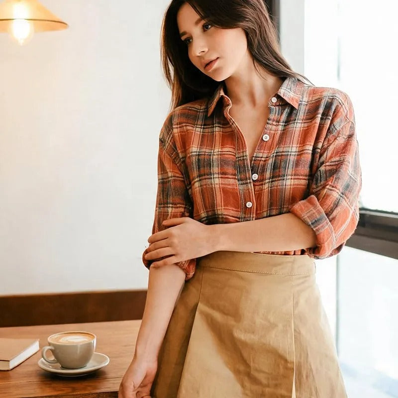 Women's Plaid Button-Front Casual Shirt